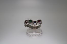 18ct White Gold Ruby Emerald Sapphire Diamond Flexible Ring