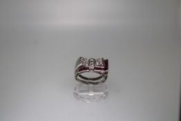Platinum Diamond Ruby French 1940s Ring