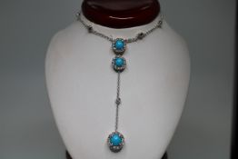 18ct White Gold Necklace Turquoise Diamond Drop Pendant