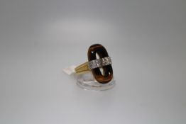 18ct Yellow Gold Tigers Eye Diamond Cocktail Ring