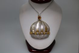 9ct White Gold Diamond Pearl Florence Diomo Cathedral Style Pendant