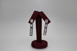 18ct White Gold Art Deco Style Diamond Sapphire Drop Earrings