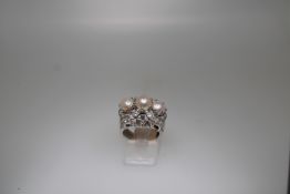 Platinum Diamond Pearl Ring