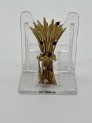 18ct Gold Wheat Brooch with Diamonds Sapphires Rubies 4.6cm No Hallmark 14.6g