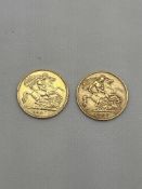 Two 1/2 Sovereign Coin King Edward VII 1907 22ct Gold 4g
