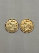Two 1/2 Sovereign Coin Queen Victoria 1901 22ct Gold 4g