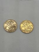 Two 1/2 Sovereign Coin King Edward VII 1904 22ct Gold 4g