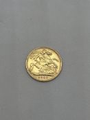 A 1/2 Sovereign Coin King Edward VII 1902 22ct Gold 4g