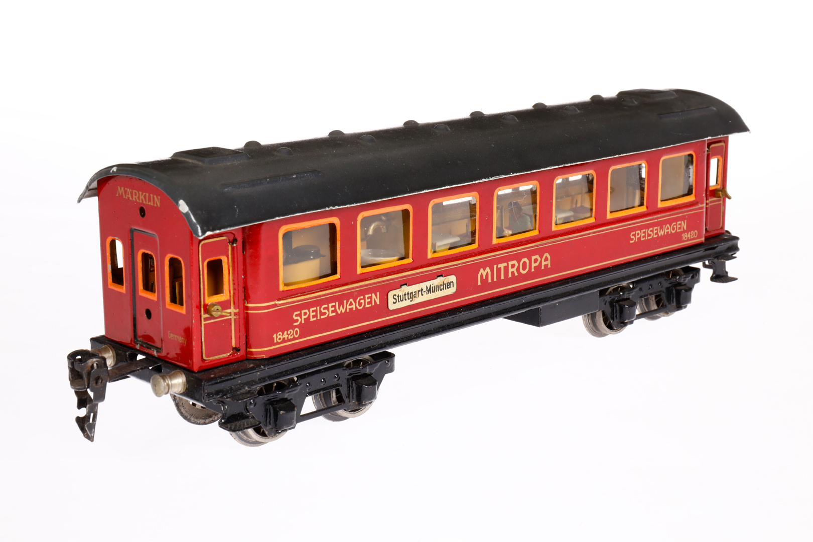 Märklin Mitropa Speisewagen 1842 G, Spur 0, CL, mit Inneneinrichtung, Figuren, 4 AT, Schildern und - Bild 2 aus 5