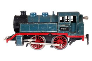 Märklin B-Tenderlok T 910, Spur 0, Uhrwerk intakt, blau/schwarz, tw nachlackiert, LS und