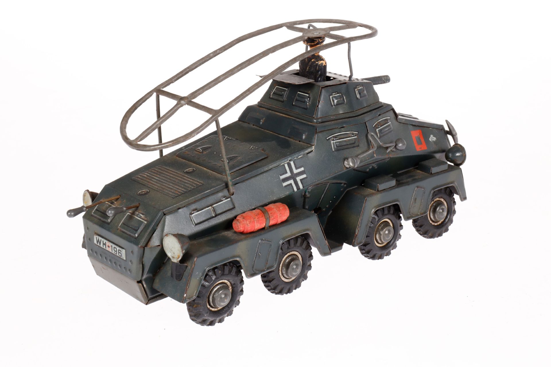 TCO Panzerspähwagen 196, feldgrau, mit Fahrerfigur, Uhrwerk intakt, LS und Alterungsspuren, L 24, - Bild 2 aus 2