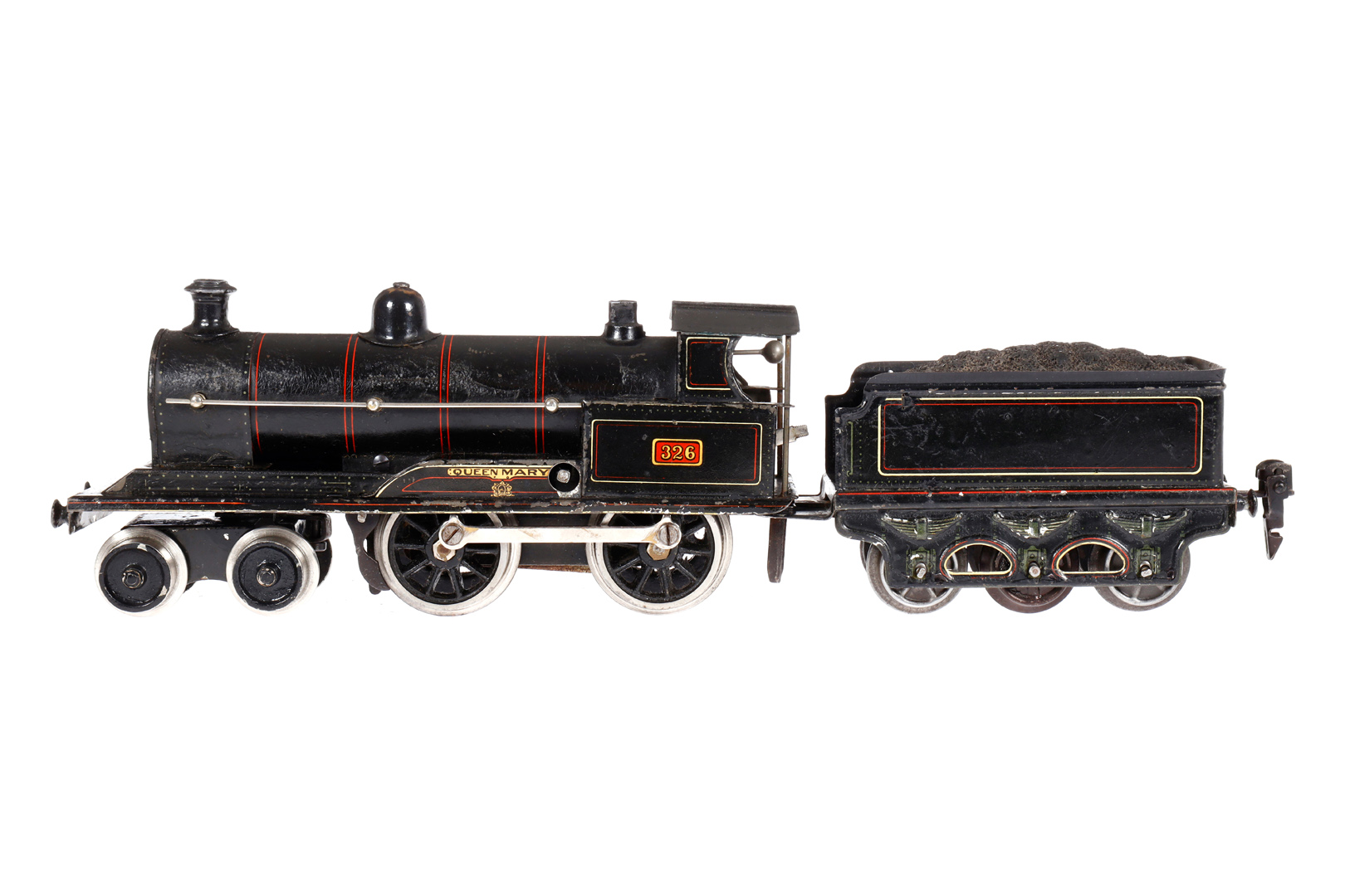 Märklin engl. 2-B Dampflok ”Queen Mary 326” E 1030 LNWR, Spur 0, Uhrwerk intakt, schwarz, mit