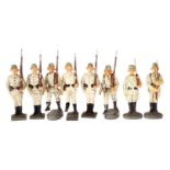 8 Elastolin/Lineol Soldaten, Masse, HL, in weißer Uniform, LS, Z 3
