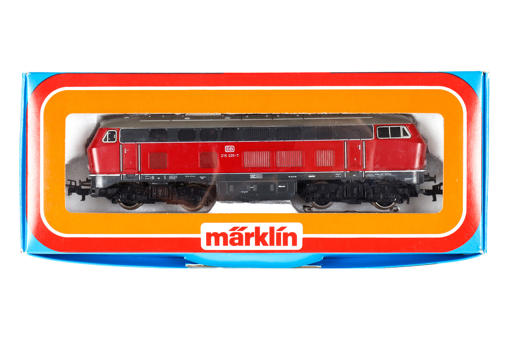 Märklin Diesellok ”216 025-7” 3075, Spur H0, grau/rot, Alterungsspuren, im leicht besch. OK, Z 2