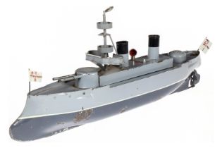 Bing Kanonenboot, uralt, HL, Uhrwerk intakt, mit Schussmechanismus (ausgehakt), Aussichtsturm