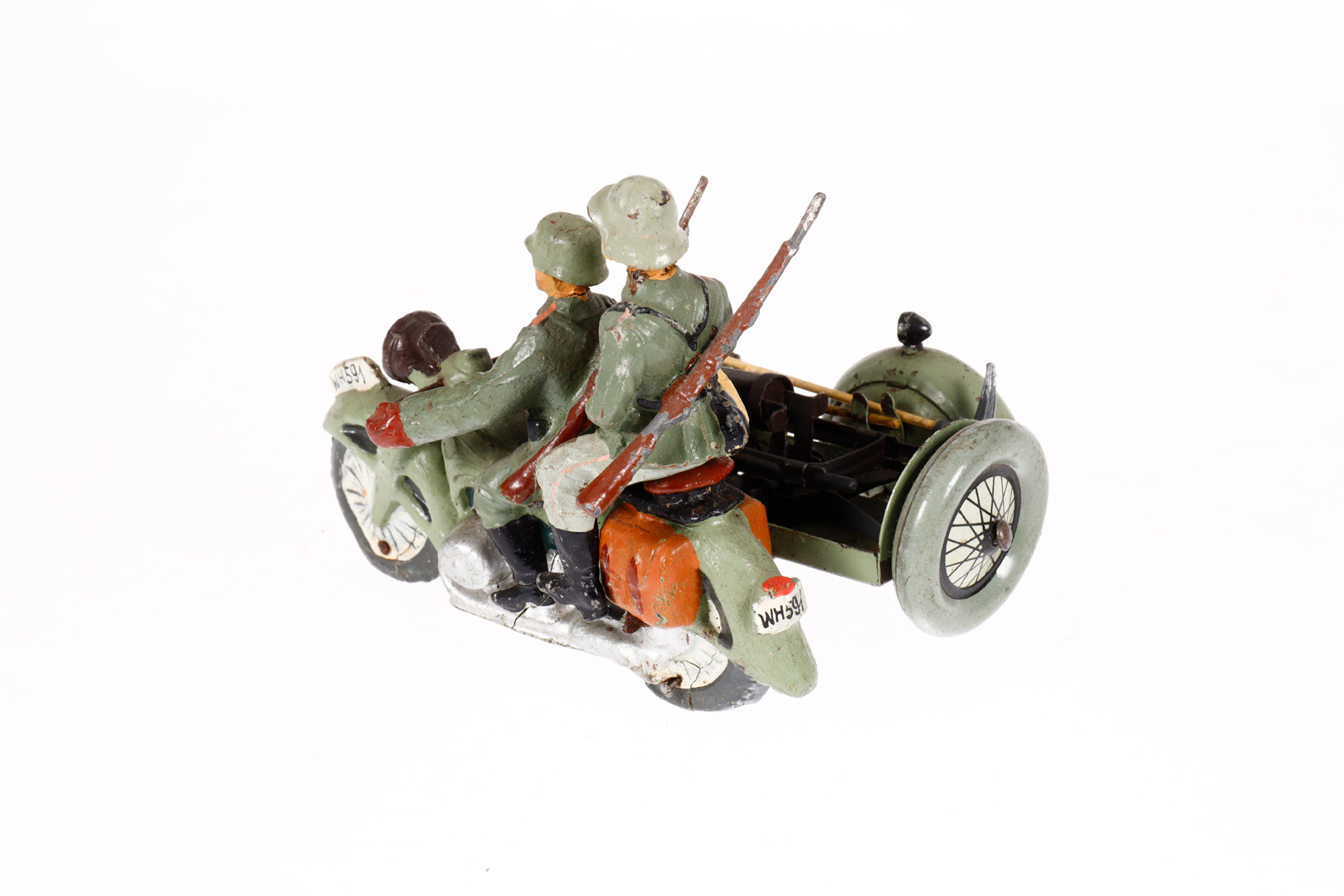 Motorrad mit MG-Wagen und 2 Soldaten, Blech/Masse, HL, L 10,5, Z 3 - Image 2 of 2