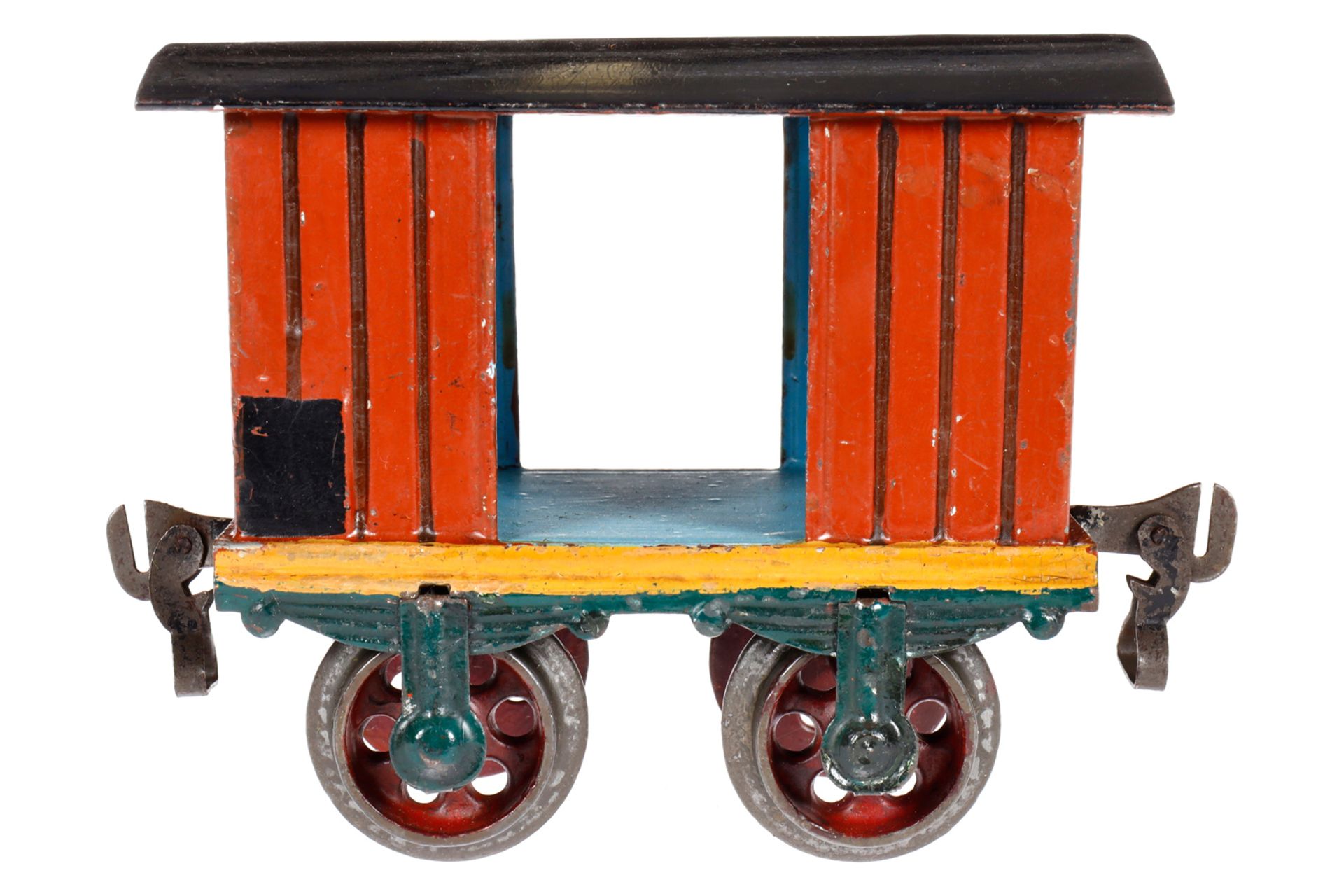 Märklin ged. Güterwagen 1803, Spur 1, uralt, HL, mit 2 TÖ, Gussrädern und Ringkupplungen (