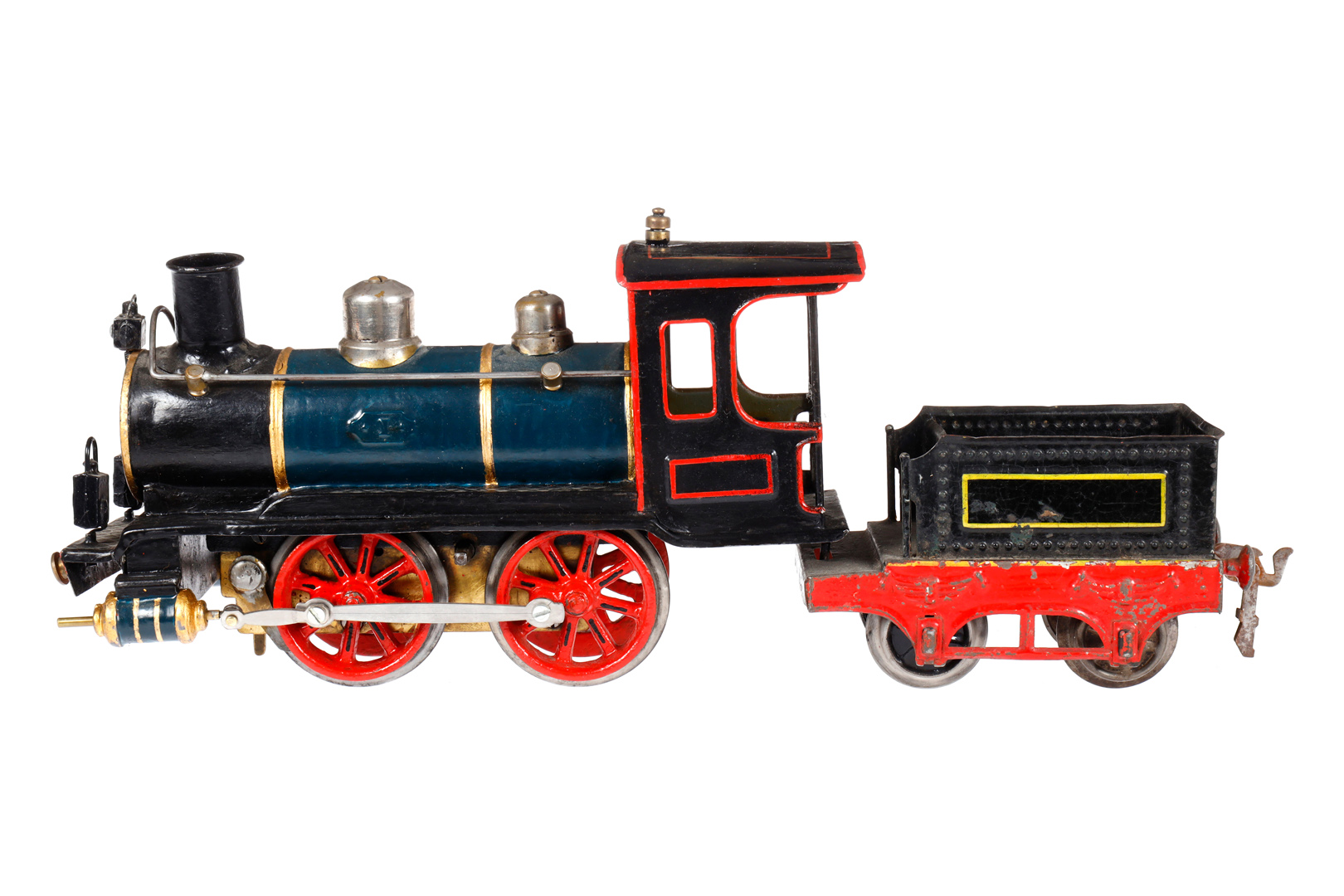 Märklin B-Dampflok 1021, Spur 1, uralt, Uhrwerk intakt, mit Tender und Bremse, rest. und ergänzt,