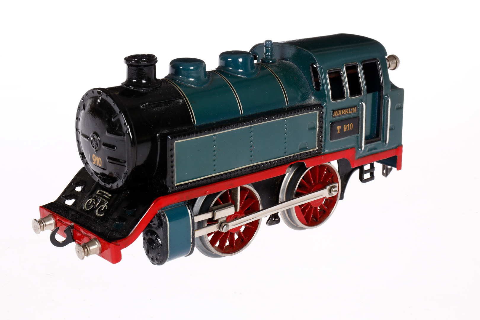 Märklin B-Tenderlok T 910, Spur 0, Uhrwerk intakt, blau/schwarz, vordere Pufferbohle nachlackiert, - Image 2 of 4