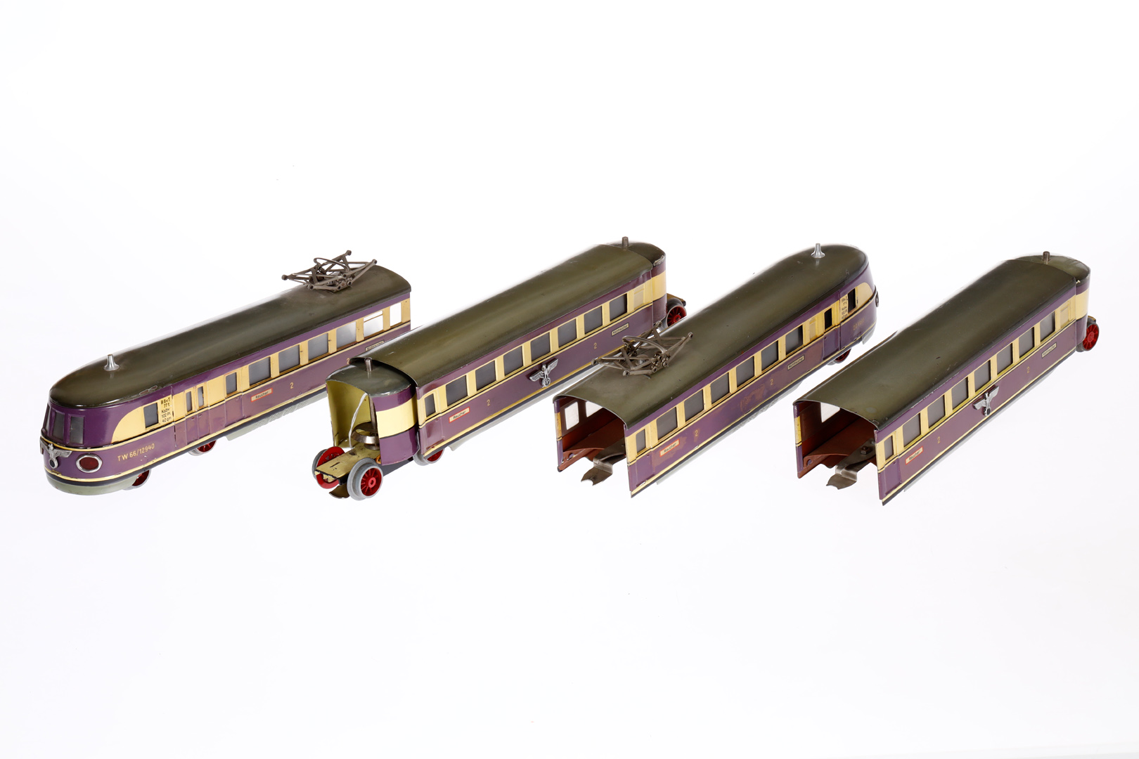 Märklin Triebwagen TW 66/12940, Spur 0, elektr., creme/violett, 4-teilig, mit 3 Drehtürmen, tw - Image 5 of 7