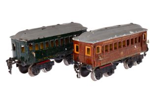 2 Märklin Wagen 1894, Spur 0, HL, mit je 4 AT, ohne Einrichtungen, Dächer ÜL, LS und stark