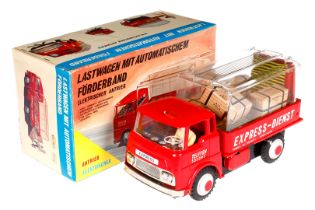 Tomy Express-Dienst LKW 2 E-19, Japan, Blech/Kunststoff, batteriebetrieben, mit Pappcontainern und