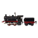 Märklin B-Dampflok 4030, Spur 0, spiritusbetrieben, schwarz, mit Tender, Brenner und Pfeife, rest.