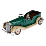 Tri-ang Minic Toys Cabrio, grün/grau, Uhrwerk intakt, Alterungsspuren, L 12, Z 3