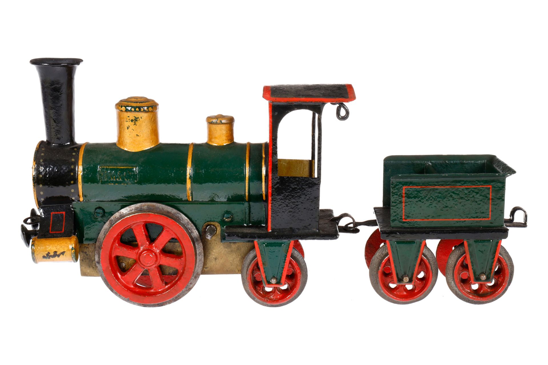 Märklin A-1 Dampflok 1021, Spur 1, uralt, Uhrwerk intakt, mit trapezförmigen Achslagern, Tender