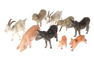 Konv. Elastolin/Lineol Tiere, Masse, HL, darunter Schweine, Ziegenböcke, Schafe und Esel, LS, Z 3