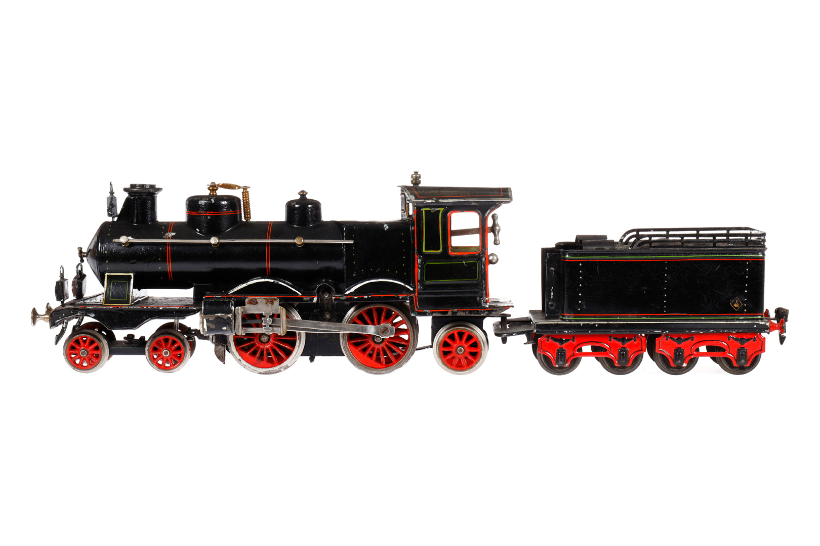 Märklin 2-B-1 Dampflok CEM 1021, Spur 1, uralt, Uhrwerk intakt, schwarz, mit Tender, 3 versch. imit.