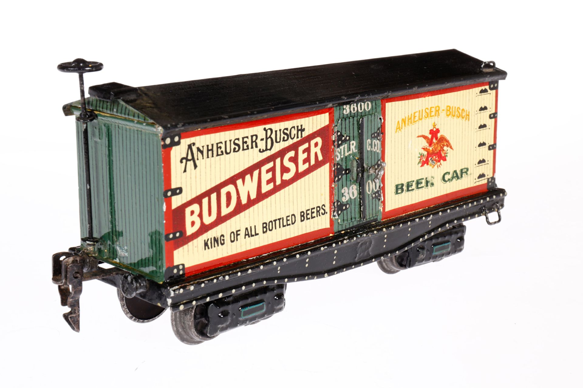 Märklin amerik. Budweiser Bierwagen ”3600” 2960, Spur 0, uralt, HL, mit Bremserrad und 2 DT, LS - Image 3 of 5