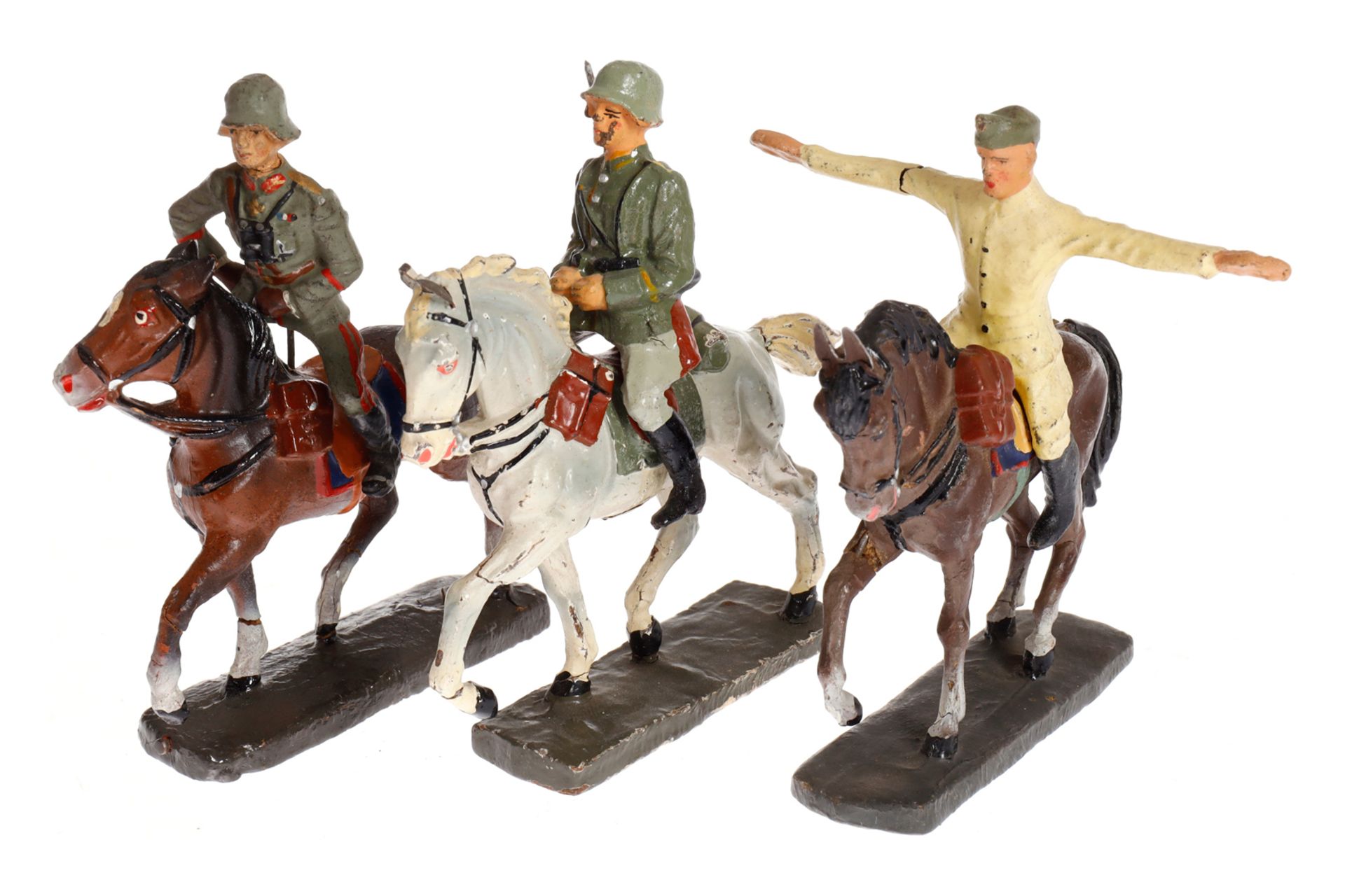 3 Elastolin Soldaten zu Pferd, Masse, HL, 1 nicht passend, LS, Z 3