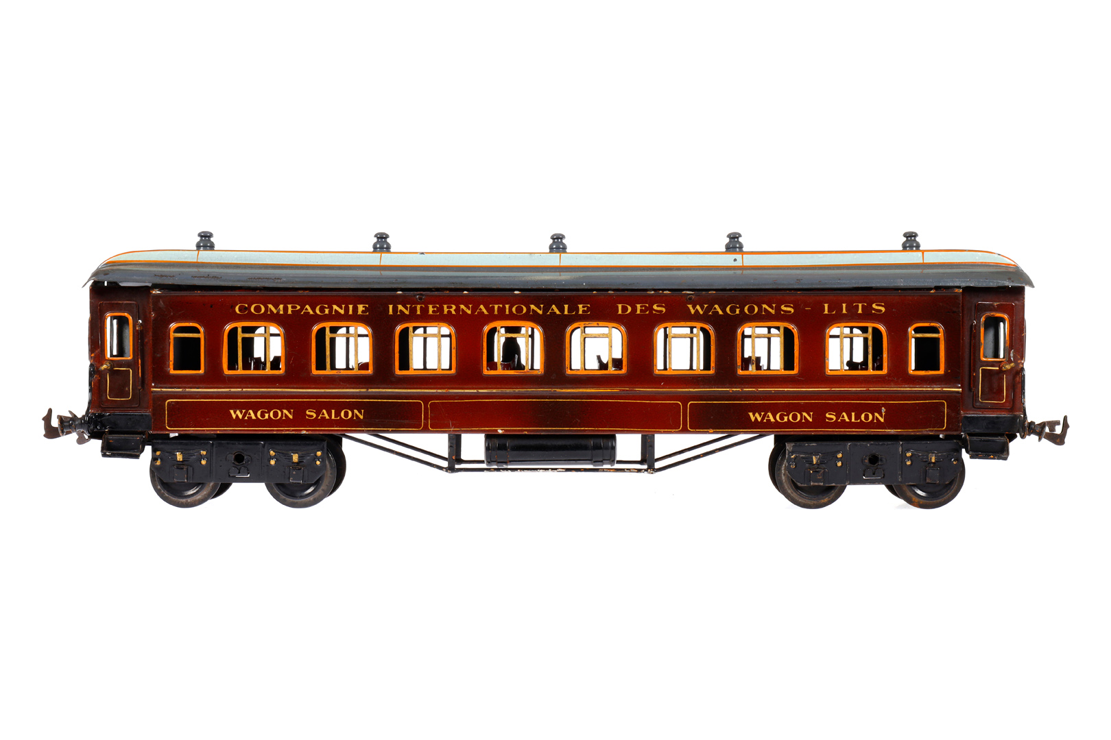 Bing franz. Salonwagen 10287, Spur 1, teakbraun, Inneneinrichtung mit 12 Sesseln (1 ersetzt) und 4