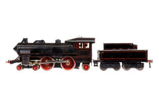 Bing 2-B-1 Dampflok, Spur 1, spiritusbetrieben, schwarz, mit Tender, Brenner und 2 feststehenden