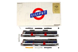 Liliput schweizer Triebwagen 14457, Spur H0, 3-Leiter, grau/blau, 2-teilig, Alterungsspuren, OK, Z