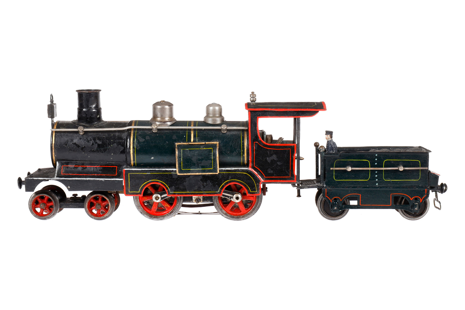 Märklin 2-B Dampflok E 3021, Spur 1, uralt, Starkstrom, grün/schwarz, mit Tender, Schalteinheit im