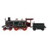 Märklin 2-B Dampflok E 3021, Spur 1, uralt, Starkstrom, grün/schwarz, mit Tender, Schalteinheit im