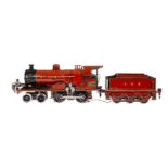 Märklin engl. 2-B Dampflok LMS, Spur 0, auf 20 V umgebaut, braun/schwarz, mit Tender und 1 el.