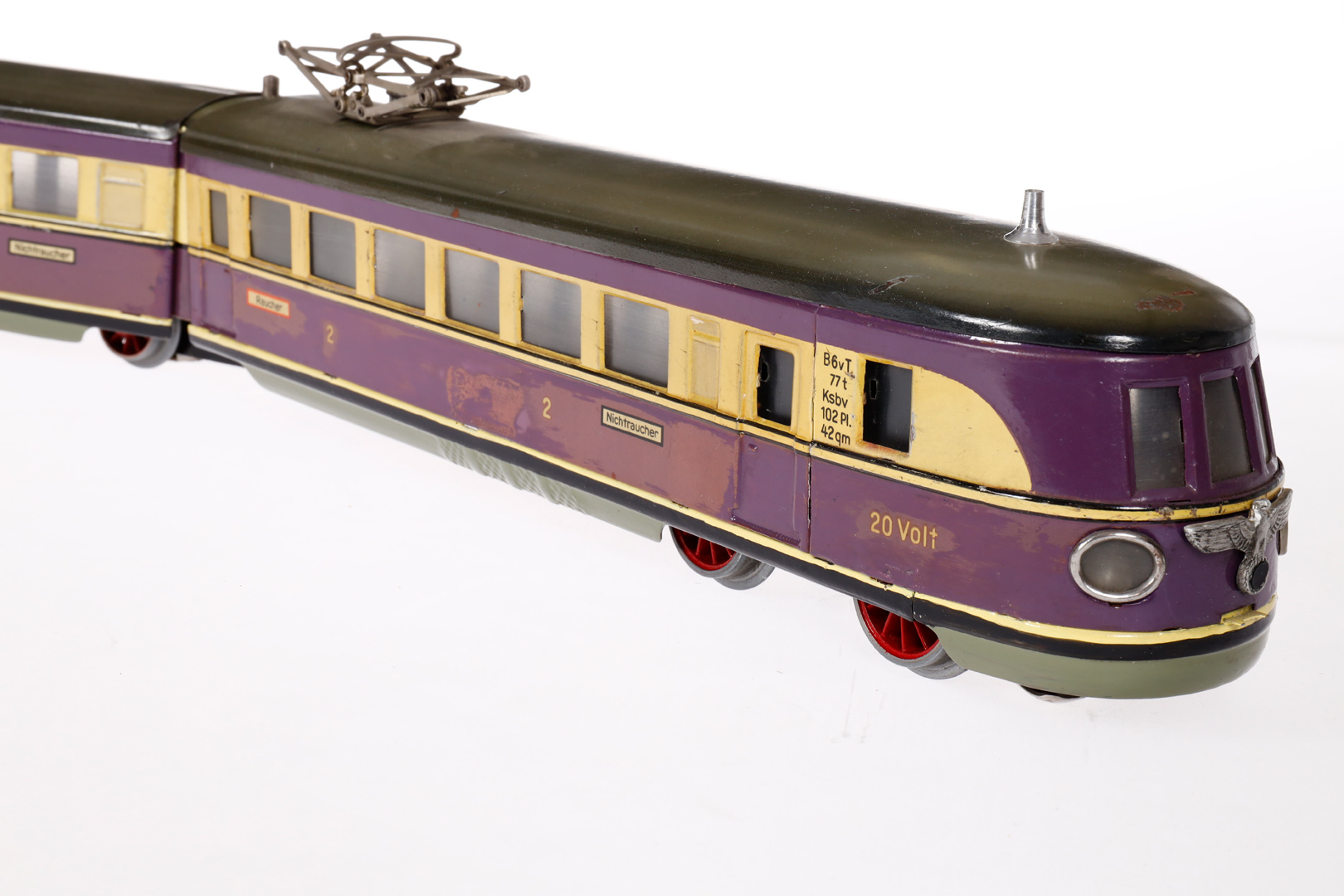 Märklin Triebwagen TW 66/12940, Spur 0, elektr., creme/violett, 4-teilig, mit 3 Drehtürmen, tw - Image 3 of 7