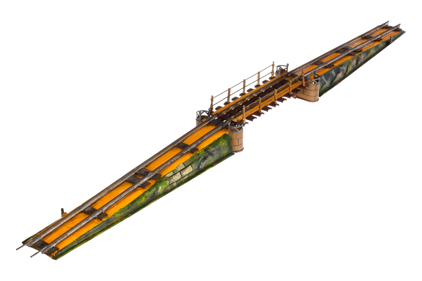 Märklin Eisenbahnbrücke 2502, Spur 0, uralt, HL, Lampen, Neigungsanzeiger und Verbindungsdrähte