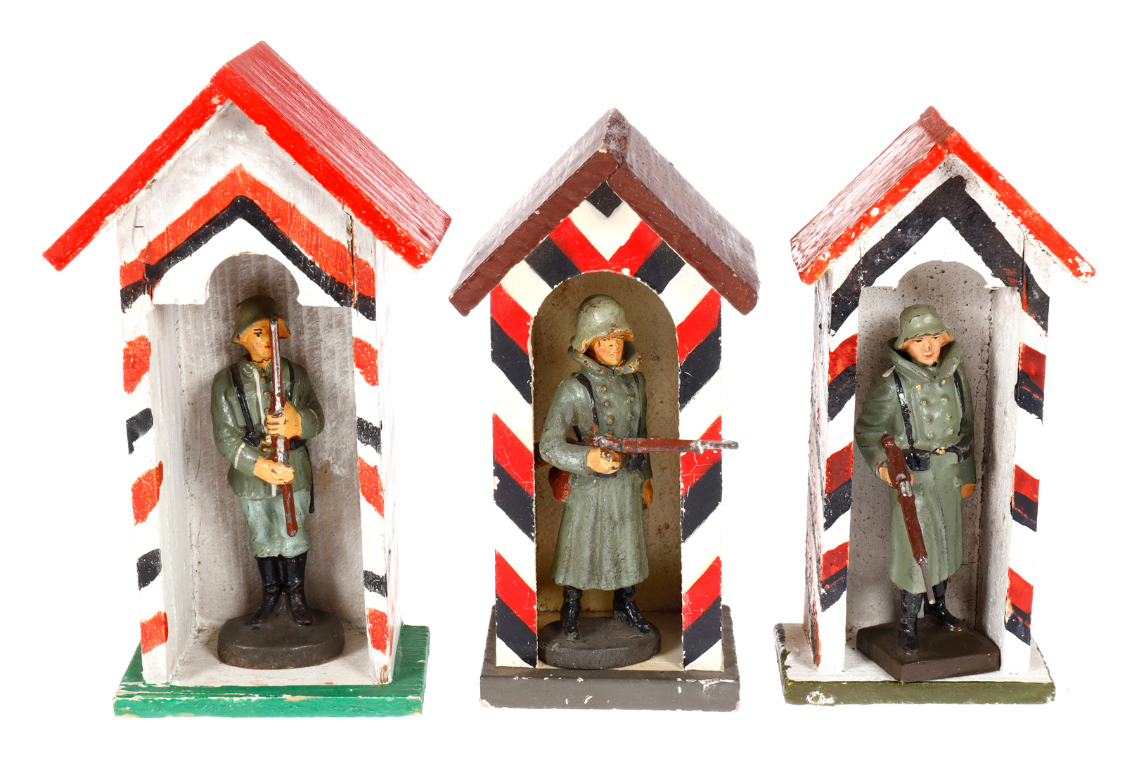 3 Schilderhäuser mit Soldaten, Holz/Masse, HL, LS, Z 3