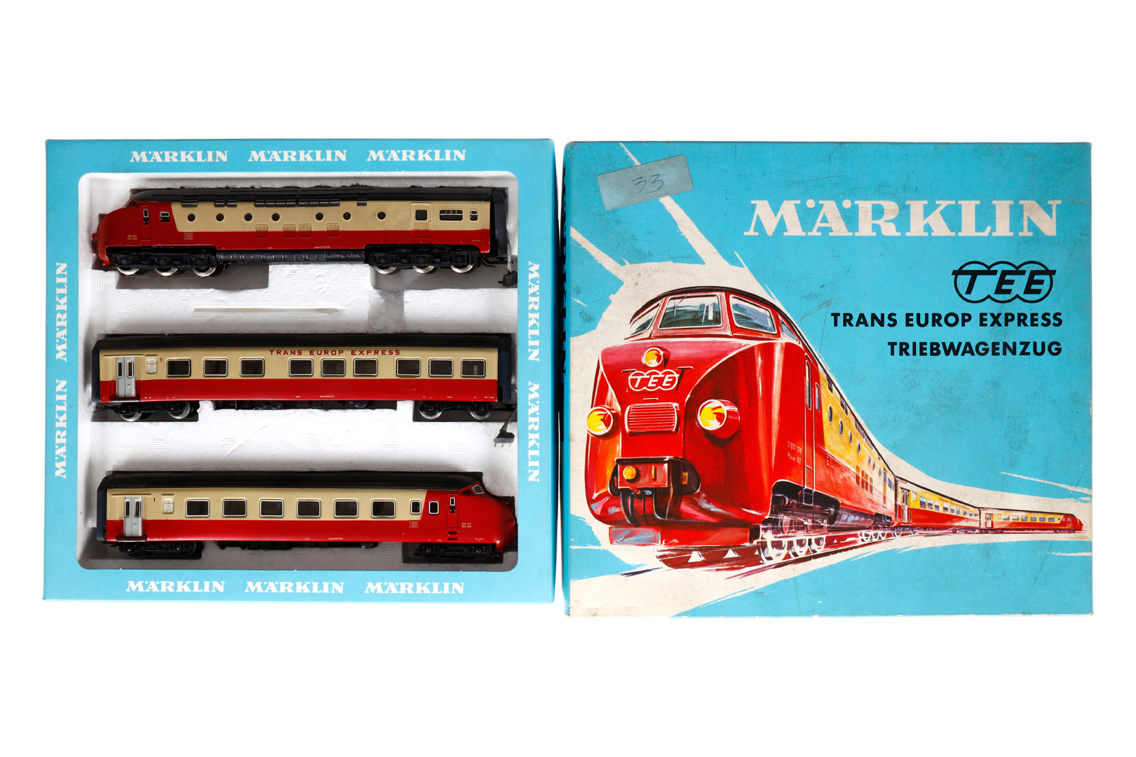 Märklin TEE-Triebwagenzug 3070, Spur H0, 3-teilig, creme/rot, LS, im leicht besch. OK, Z 2-3