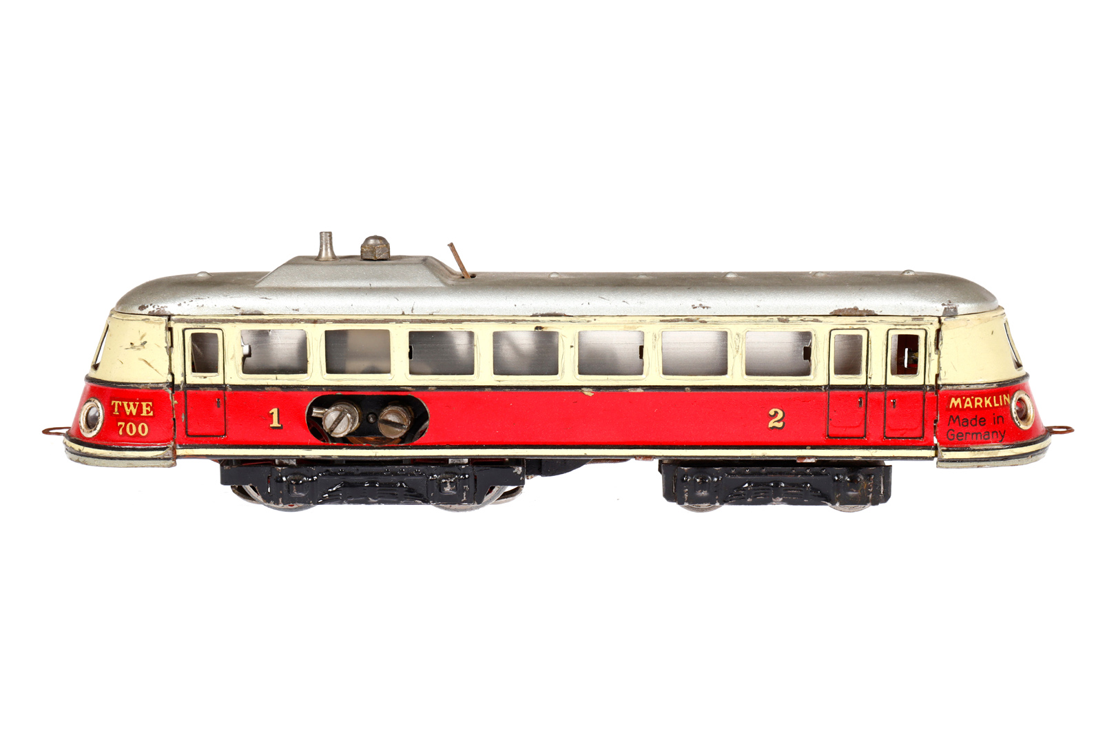 Märklin Schnelltriebwagen TWE 700, Spur H0, Blech, elfenbein/rot, mit elektr. Beleuchtung, LS und