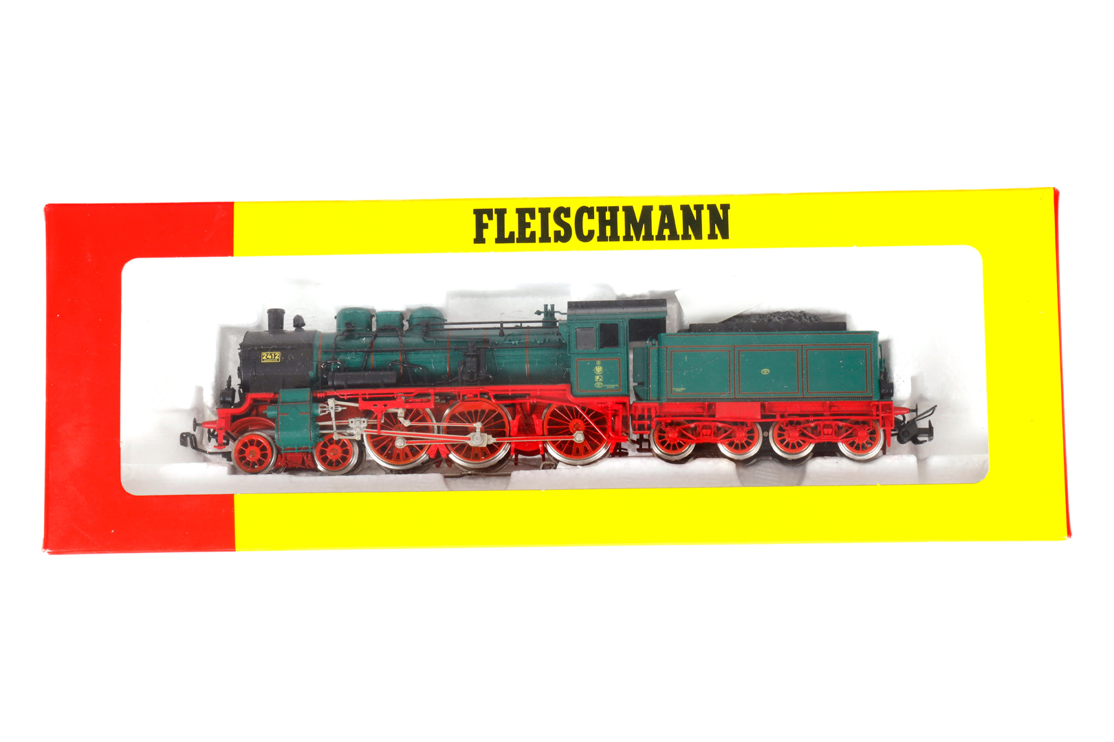 Fleischmann 2-C Schlepptenderlok ”2412” 4800, Spur H0, grün/schwarz, Alterungsspuren, im leicht