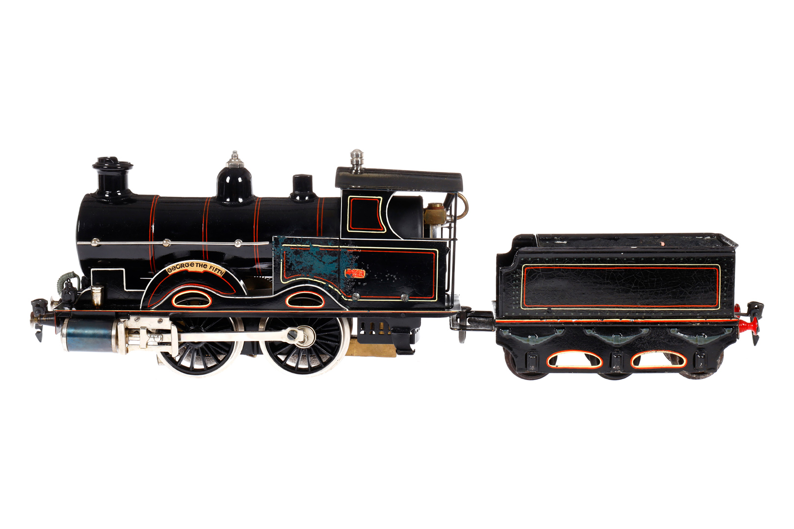 Märklin engl. B-Dampflok ”George the Fifth”, Spur 1, spiritusbetrieben, schwarz, mit Tender, Brenner