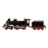 Märklin 2-B Dampflok EM 1021, Spur 1, uralt, Uhrwerk intakt, schwarz, mit Tender, 2 imit.