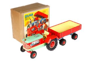 Gama Traktor mit Anhänger 800 E, Blech/Kunststoff, batteriebetrieben, mit Fahrerfigur, LS und