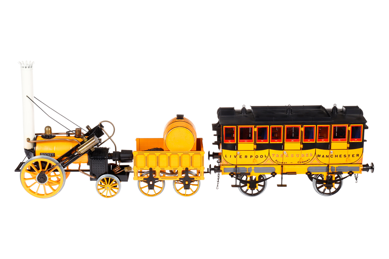 Hornby Rocket-Zug, Spurweite 90, dampfbetrieben, mit Lok, Tender und Wagen, Alterungsspuren,