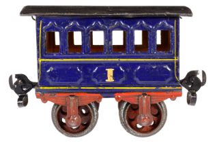 Märklin Personenwagen 1805, Spur 1, uralt, blau, HL, mit Gussrädern und Ringkupplungen, LS und
